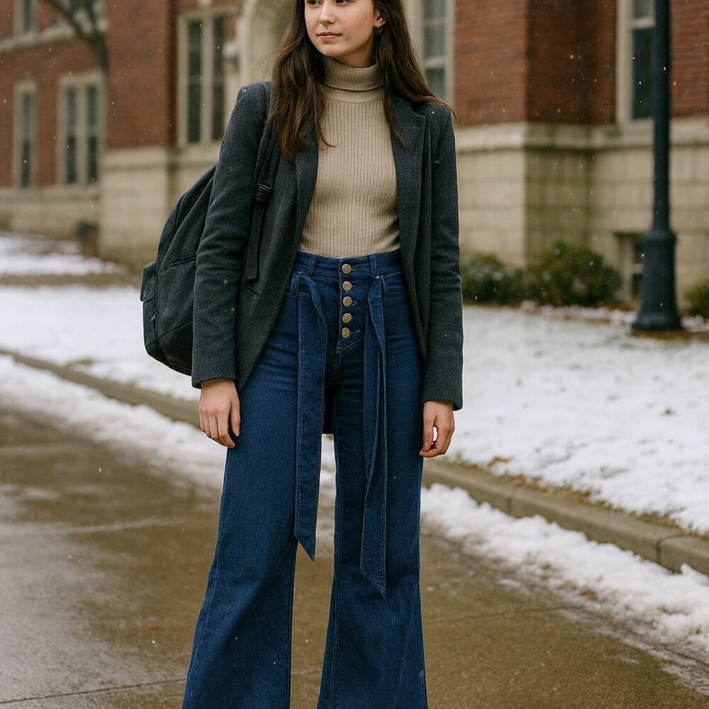 Flying Tomato Flare Jean Small High Waist Y2K Flair Festival Hippy